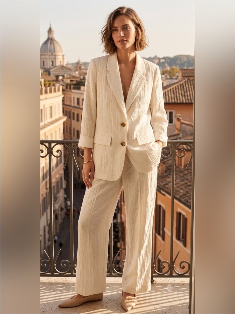 DKNY Cream Wide-Leg Suit Pants